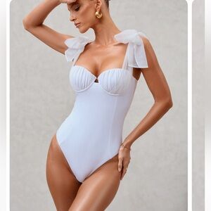 Club L London White One-Piece with Organza Bows Bridal